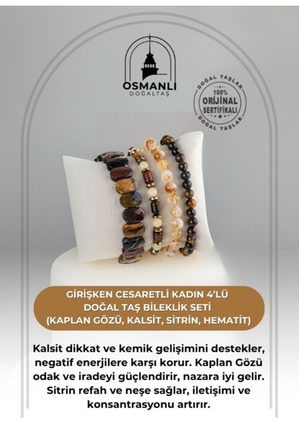 Girişken Cesur Kadınlar Için Doğal Taş Bileklik Seti, Enerji ve Şıklık Sağlar.