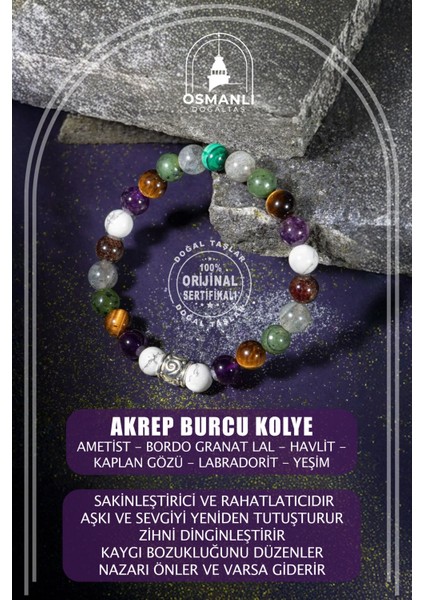 Renkli Doğal Taş 8mm Bileklik, Akrep Burcu Uyumlu, Şık ve Enerjik Takı