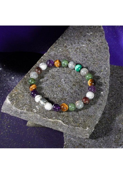 Renkli Doğal Taş 8mm Bileklik, Akrep Burcu Uyumlu, Şık ve Enerjik Takı fırsatları