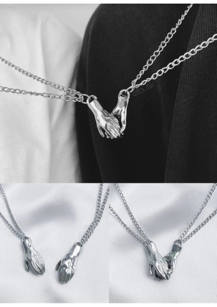 Iki Parçalı Mıknatıslı Sevgi ve Dostluk Kolyesi, Gümüş Renk