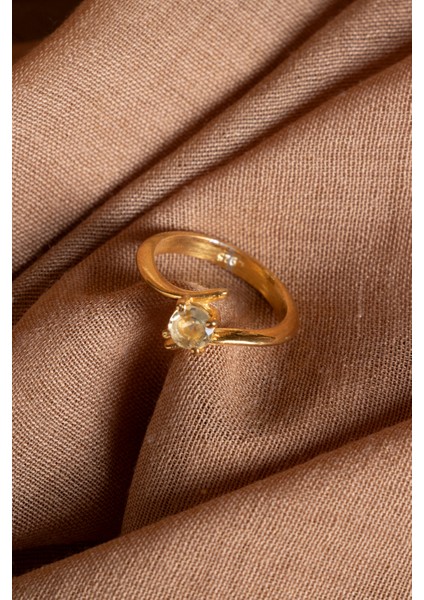 Sitrin Taşlı Gümüş ve Altın Kaplama Zarif Yüzük modelleri