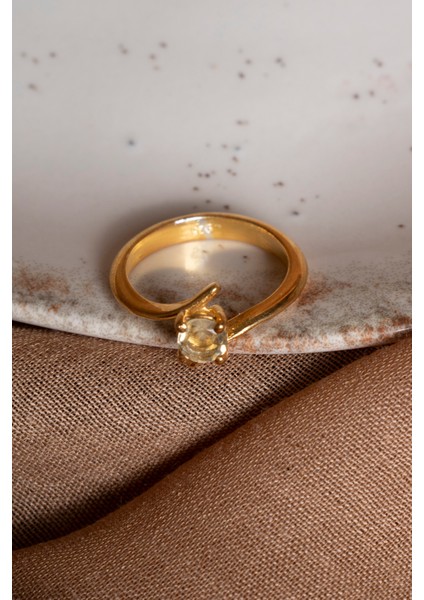 Sitrin Taşlı Gümüş ve Altın Kaplama Zarif Yüzük fırsatları