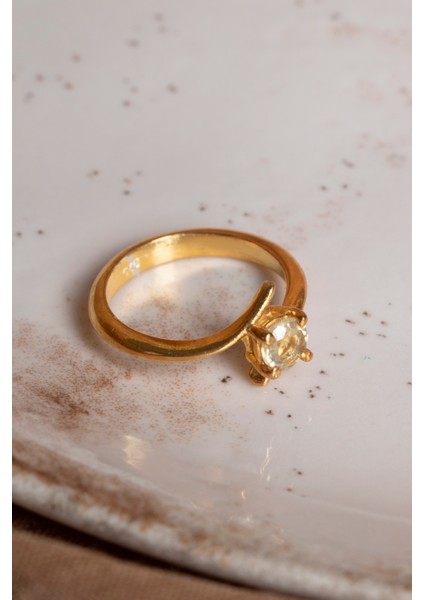 Sitrin Taşlı Gümüş ve Altın Kaplama Zarif Yüzük indirimleri