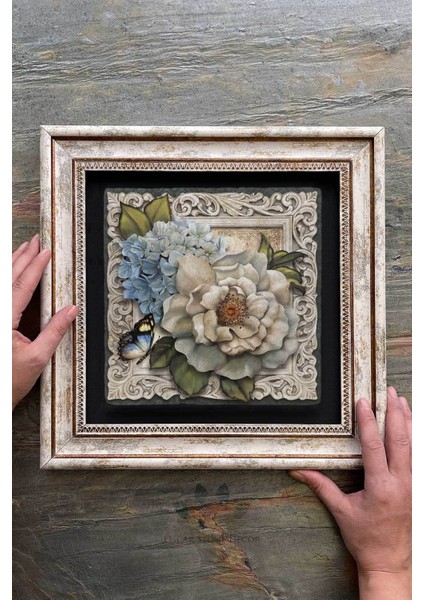 Renkli Taşlı Çerçeveli Tablo, Kelebek ve Çiçek Detaylarıyla Duvar Güzelliği fiyatları