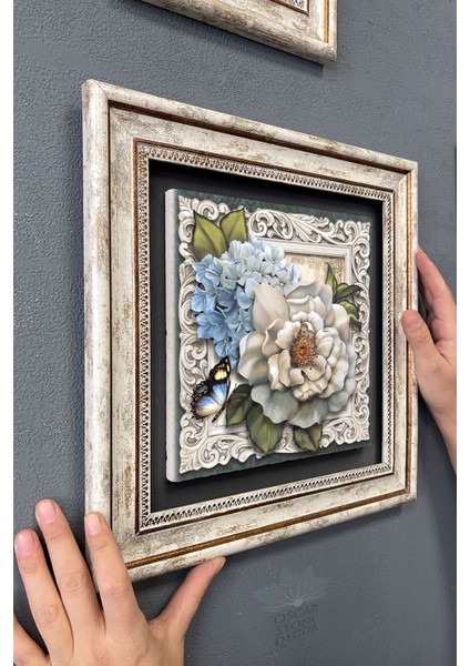 Renkli Taşlı Çerçeveli Tablo, Kelebek ve Çiçek Detaylarıyla Duvar Güzelliği modelleri