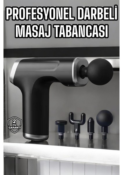 4 Başlıklı Masaj Tabancası, Kas ve Vücut Rahatlatıcı, Şarjlı ve Hafif Tasarım