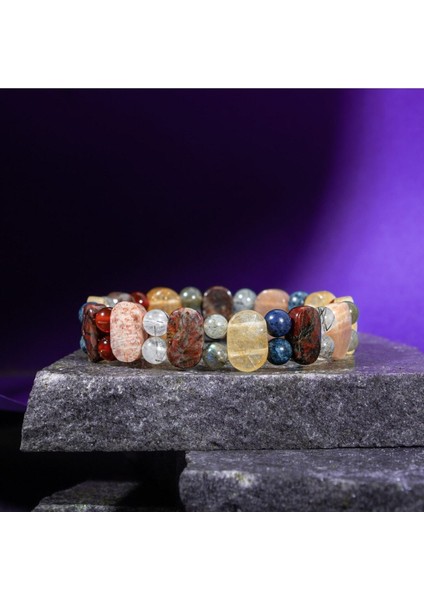 Çok Renkli Doğal Taş Bileklik, Aslan Burcu Uyumlu, Şık ve Enerji Dolu Takı fiyatları