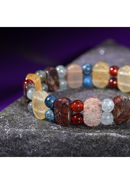 Çok Renkli Doğal Taş Bileklik, Aslan Burcu Uyumlu, Şık ve Enerji Dolu Takı indirimleri