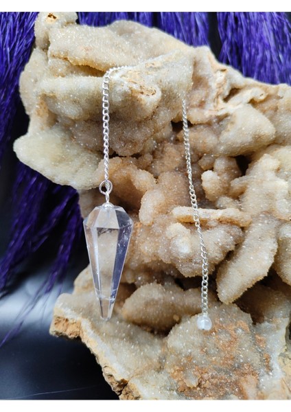 Beyaz Kristal Kuvars Pandül Sarkaç, Sertifikalı, Doğal ve Enerji Dengeleyici