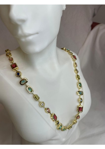 Renkli Taşlı Geometrik Şık Kadın Kolye, Zarif ve Modern Takı Tasarımı fırsatları