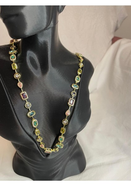 Renkli Taşlı Geometrik Şık Kadın Kolye, Zarif ve Modern Takı Tasarımı indirimleri