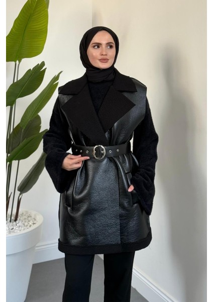 Amarila Deri Görünümlü Yelek Siyah fiyatları