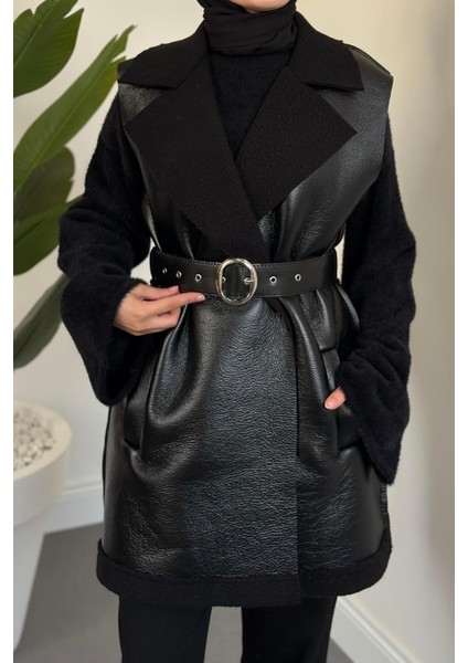 Amarila Deri Görünümlü Yelek Siyah modelleri