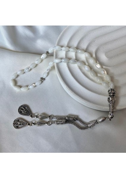 Beyaz Sedef Taşı Arpa Kesim Doğal Taş Tesbih, Şık ve Enerji Dolu Aksesuar