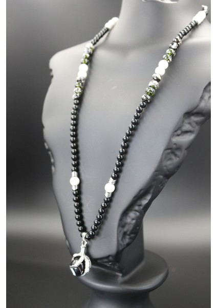 El Yapımı Siyah Akik Kolye, Kartal Pençesi Tasarımı, Doğal Taş, Şık ve Özgün Aksesuar