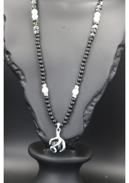 El Yapımı Siyah Akik Kolye, Kartal Pençesi Tasarımı, Doğal Taş, Şık ve Özgün Aksesuar