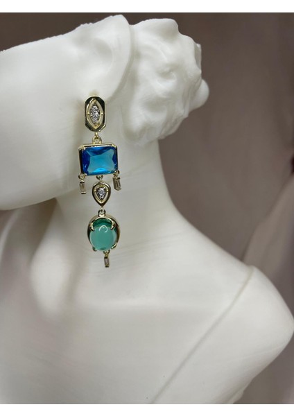 Renkli Taşlı Gold Kaplama Modern Şık Pirinç Küpe, Zarif ve Göz Alıcı Tasarım