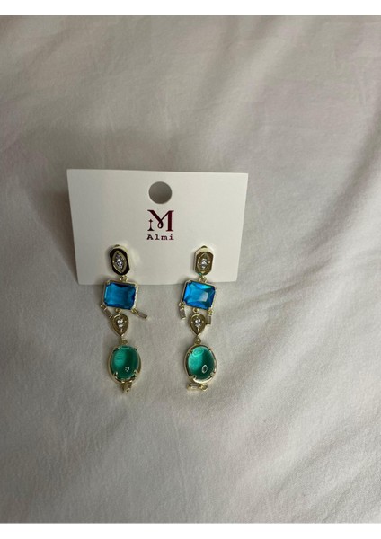 Renkli Taşlı Gold Kaplama Modern Şık Pirinç Küpe, Zarif ve Göz Alıcı Tasarım fiyatları