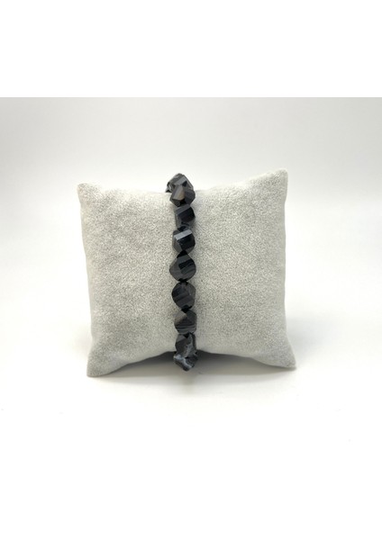 Doğal Taş Bileklik, Siyah Akik, Hexonal Kesim, Makrome, 8mm fırsatları