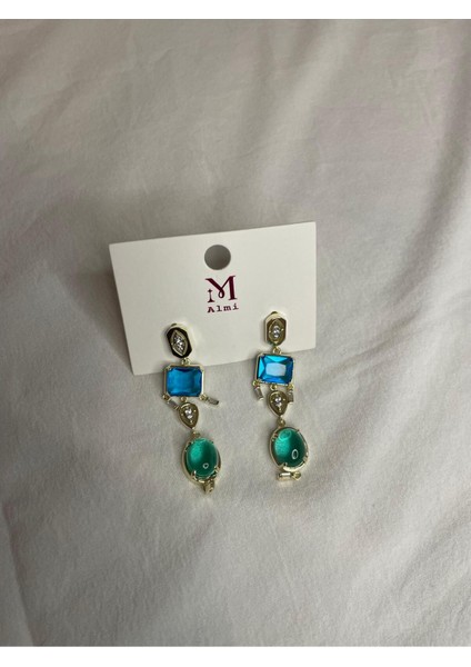 Renkli Taşlı Gold Kaplama Modern Şık Pirinç Küpe, Zarif ve Göz Alıcı Tasarım fırsatları