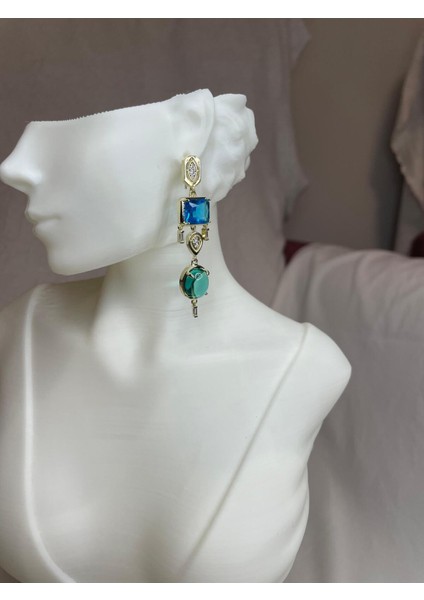 Renkli Taşlı Gold Kaplama Modern Şık Pirinç Küpe, Zarif ve Göz Alıcı Tasarım indirimleri