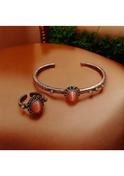 El Yapımı Turuncu Bakır Bilezik ve Yüzük Seti, Doğal Akik Taşlı, Şık Takı Koleksiyonu fiyatları