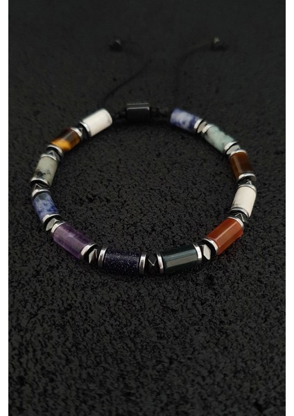 Renkli Doğal Taş Bileklik Seti, Kaplangözü, Ametist, Akik, Jasper, Yıldız Taşı, Havlit