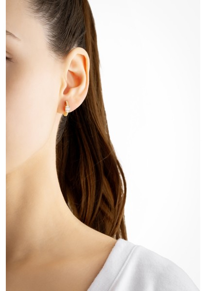 Şık 18 Ayar Sarı Altın Kaplama Gümüş Halka Küpe, Baget Taşlı Tasarım fiyatları