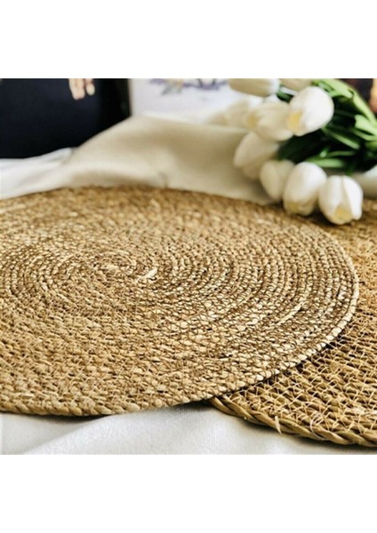 Sarı Hasır Amerikan Servisi ve Tabak Altlığı Dekor, Şık ve Doğal Görünüm