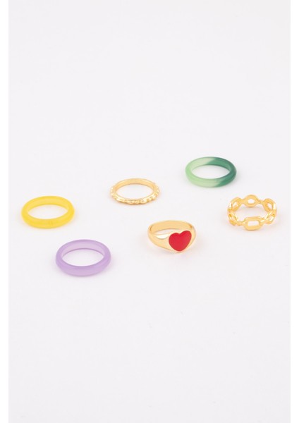 6'lı Renkli Taşlı Reçine Yüzük Seti, Şık Takı Kombini