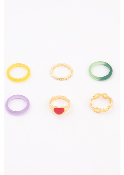 6'lı Renkli Taşlı Reçine Yüzük Seti, Şık Takı Kombini fiyatları