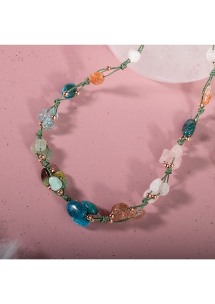 Renkli Terazi Burcu Kolye, Akuamarin ve Ay Taşı Detaylı, Şık Tasarım