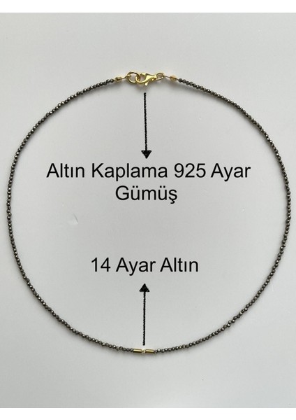 14 Ayar Natürel Pirit Taşlı Altın Kolye, Şık ve Doğal Taşlı Tasarım modelleri