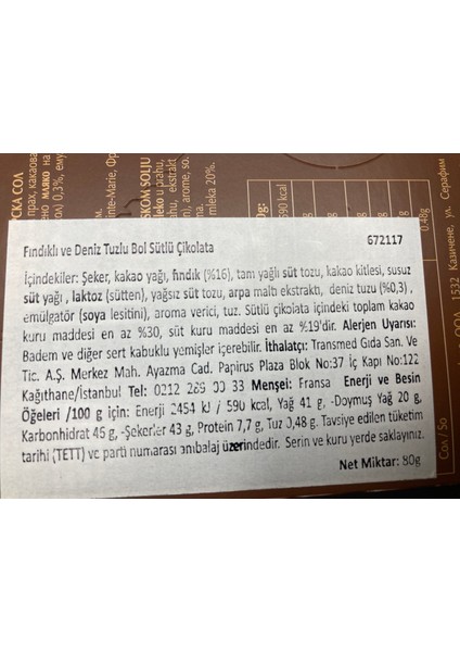 Extra Creamy 80GR Fındıklı Fransa Menşeili Çikolata fiyatları