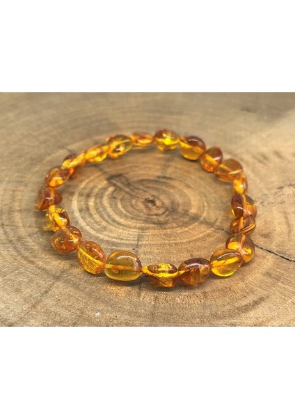 Renkli Kehribar Bileklik, Lastikli, Yetişkinler Için, Şık ve Rahat Tasarım