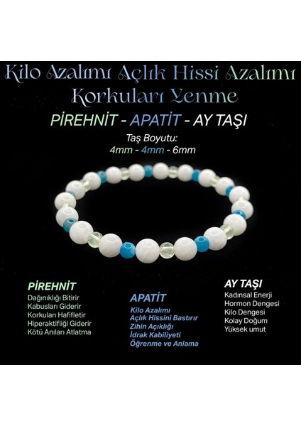 Renkli Doğal Taş Bileklik, Açlık Bastırma ve Zayıflama, Ay Taşı, Prehnit, Apatit fiyatları