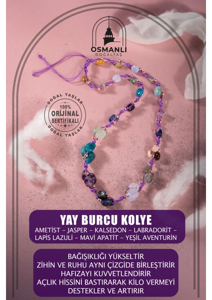 Yay Burcu Kolye Ametist Jasper Kalsedon Labradorit Lapis Lazuli Mavi Apatit Yeşil Aventurin