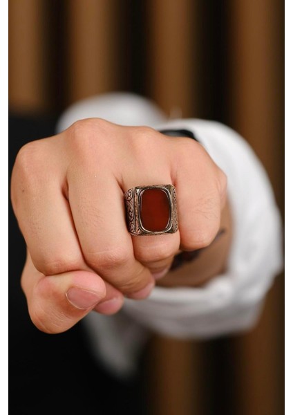 El Işçiliği Akik Taşlı Gümüş Yüzük, Zarif ve Şık Takı Seçeneği