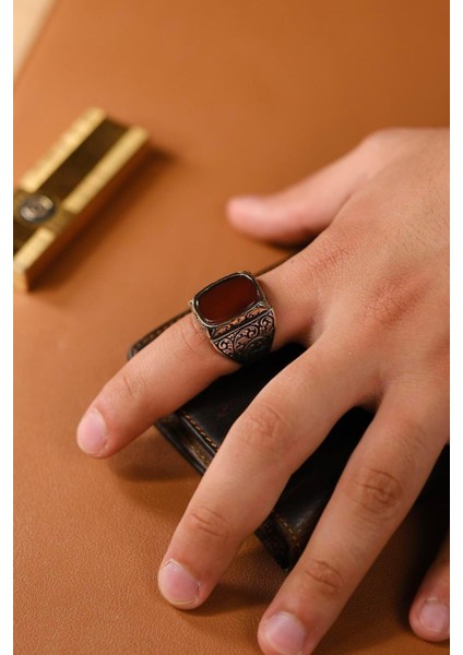 El Işçiliği Akik Taşlı Gümüş Yüzük, Zarif ve Şık Takı Seçeneği modelleri