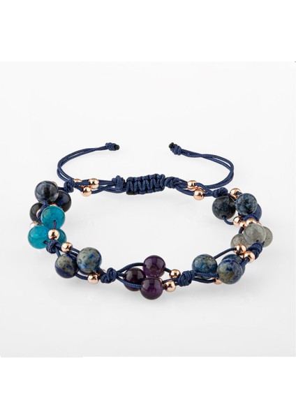 Doğal Taşlı Üçüncü Göz Çakra Bilekliği, Lapis, Sodalit, Ametist, Makrome Kapama indirimleri