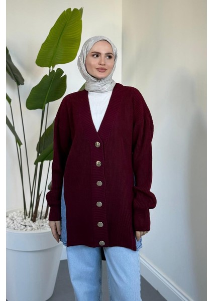 Ritim Yan Arka Kotlu Hırka Bordo