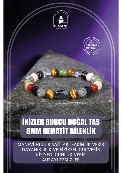 Ikizler Burcu Doğal Taş Hematit Bileklik, Renkli ve Şık Tasarım