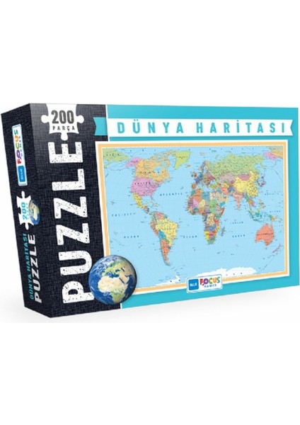 Blue Focus Dünya Haritası - Puzzle 200 Parça