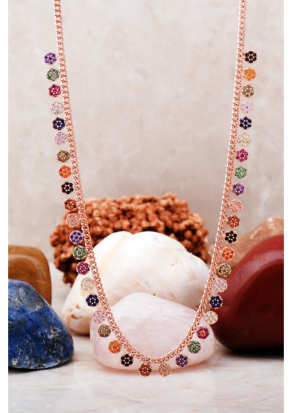 Pembe Taşlı Rose Gümüş Choker Kolye, Şık ve Zarif Tasarım, 7221
