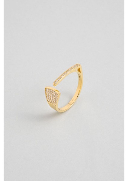 Minimal Beyaz Taşlı Ayarlanabilir Sarı Altın Kaplama Gümüş Yüzük