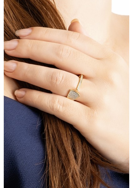 Minimal Beyaz Taşlı Ayarlanabilir Sarı Altın Kaplama Gümüş Yüzük fırsatları