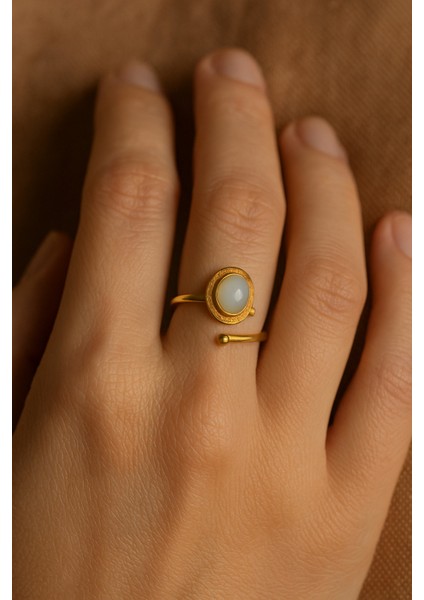 Doğal Ay Taşı Gümüş Yüzük, 925 Ayar, Altın Kaplama, Şık Takı fiyatları