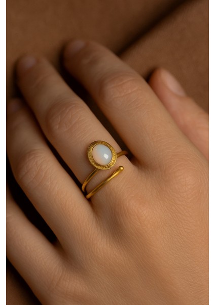 Doğal Ay Taşı Gümüş Yüzük, 925 Ayar, Altın Kaplama, Şık Takı modelleri