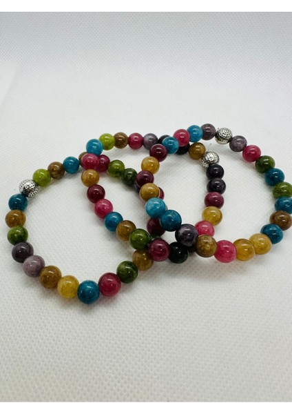 Çok Renkli Doğal Taş Bileklik, Turmalin Taşı ile Şık ve Renkli Takı Hediye fiyatları