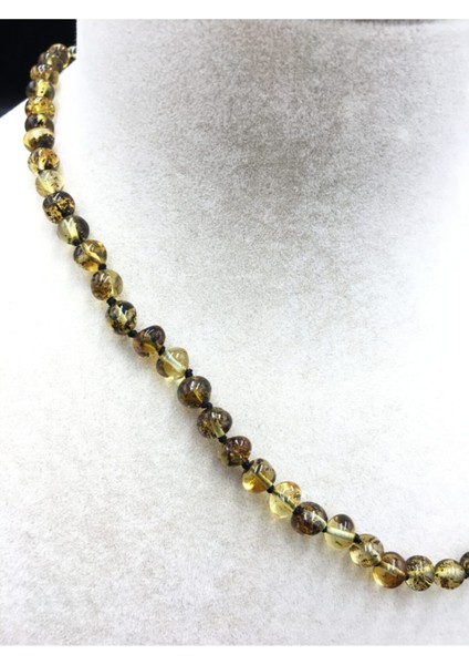 Doğal Fosilli Yeşil Baltık Kehribar Kolye Kadın ve Erkekler Için modelleri